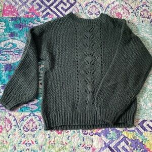 Textured Dark Green Crewneck Pullover Sweater